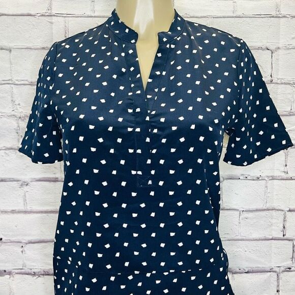 Cupcakes And Cashmere Womens Blue Cream High Low Split Neck Shift Dress Size XS - Picture 2 of 9